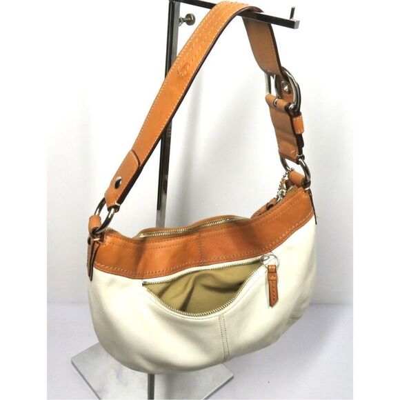 Coach Ivory White & Brown Leather Hobo Bag A1073-F13730 - Picture 3 of 12
